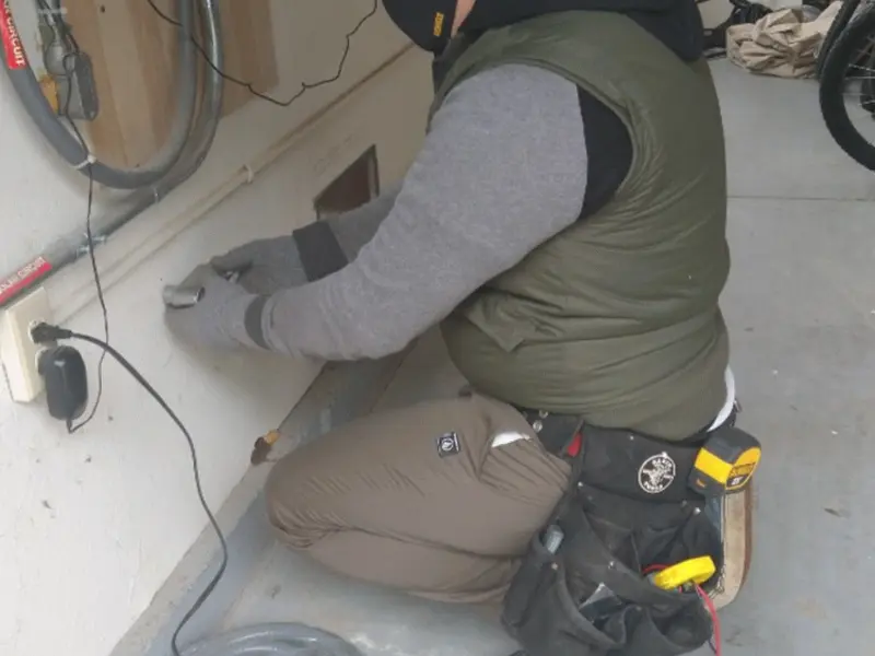 Electrician performing outlet wiring in a Bal Harbour garage